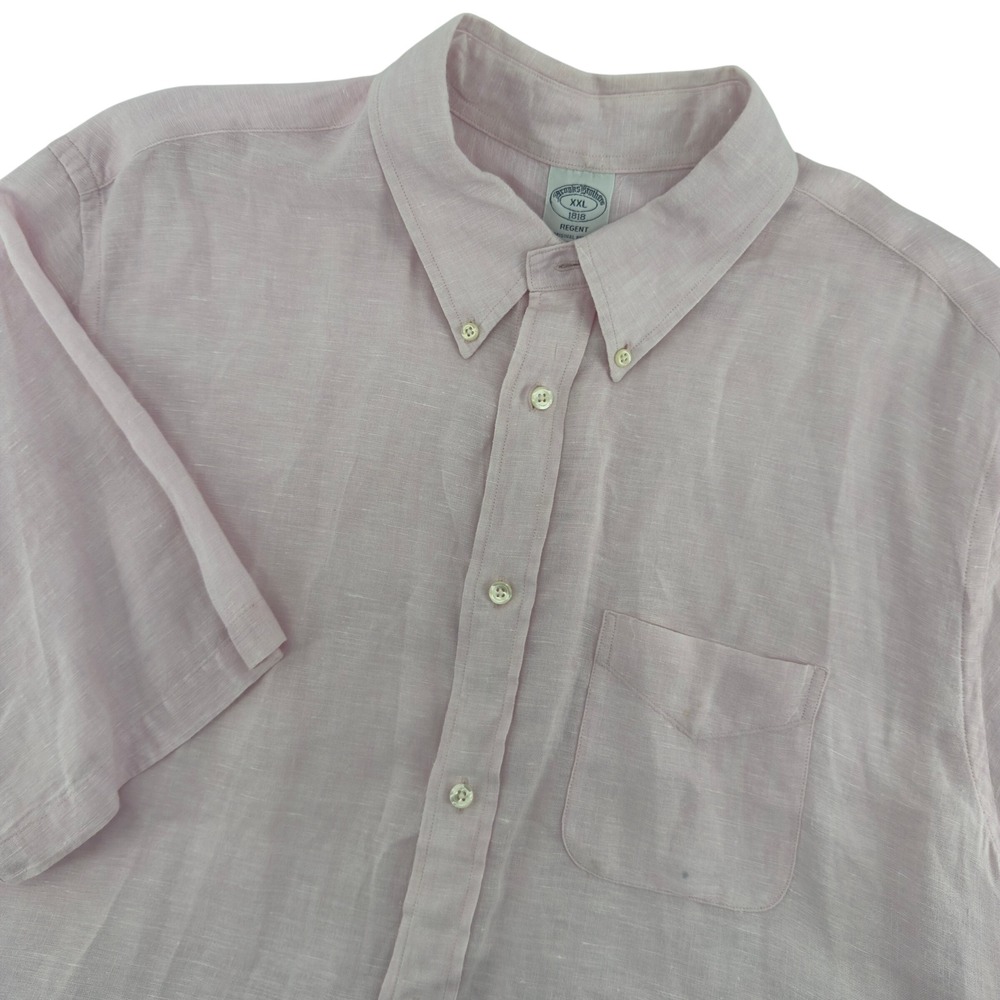 Brooks Brothers 1818 Regent Fit‎ 100% Linen Short Sleeve Shirt Pink Mens XXL